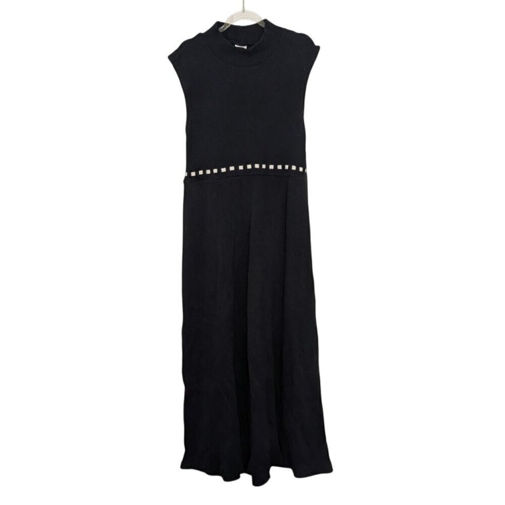 Fitigues Waffle Knit Maxi Dress Womens Size Large Black Sleeveless Stretch Long